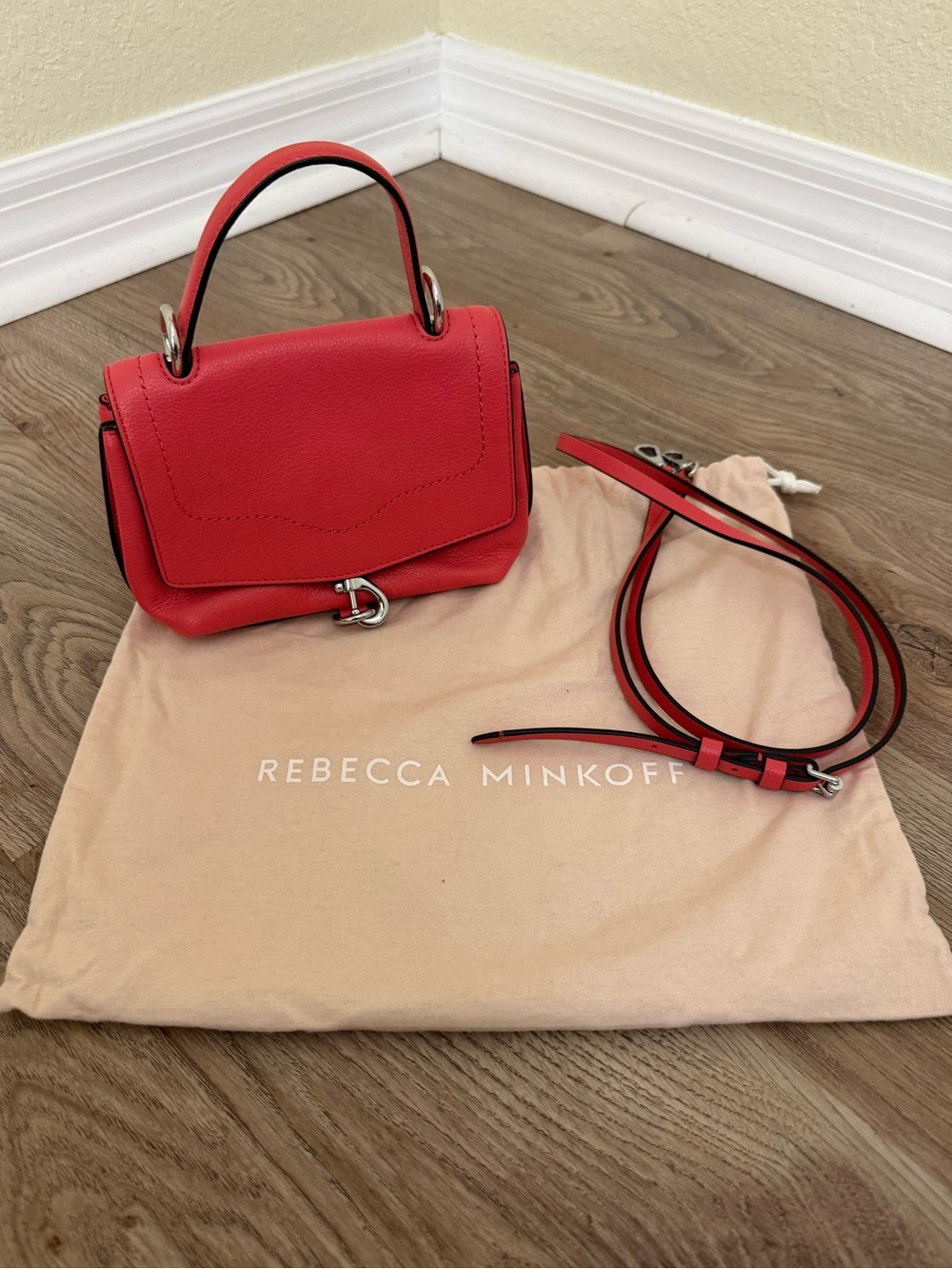Rebecca Minkoff Coral-Red Leather Mini Top-Handle Crossbody